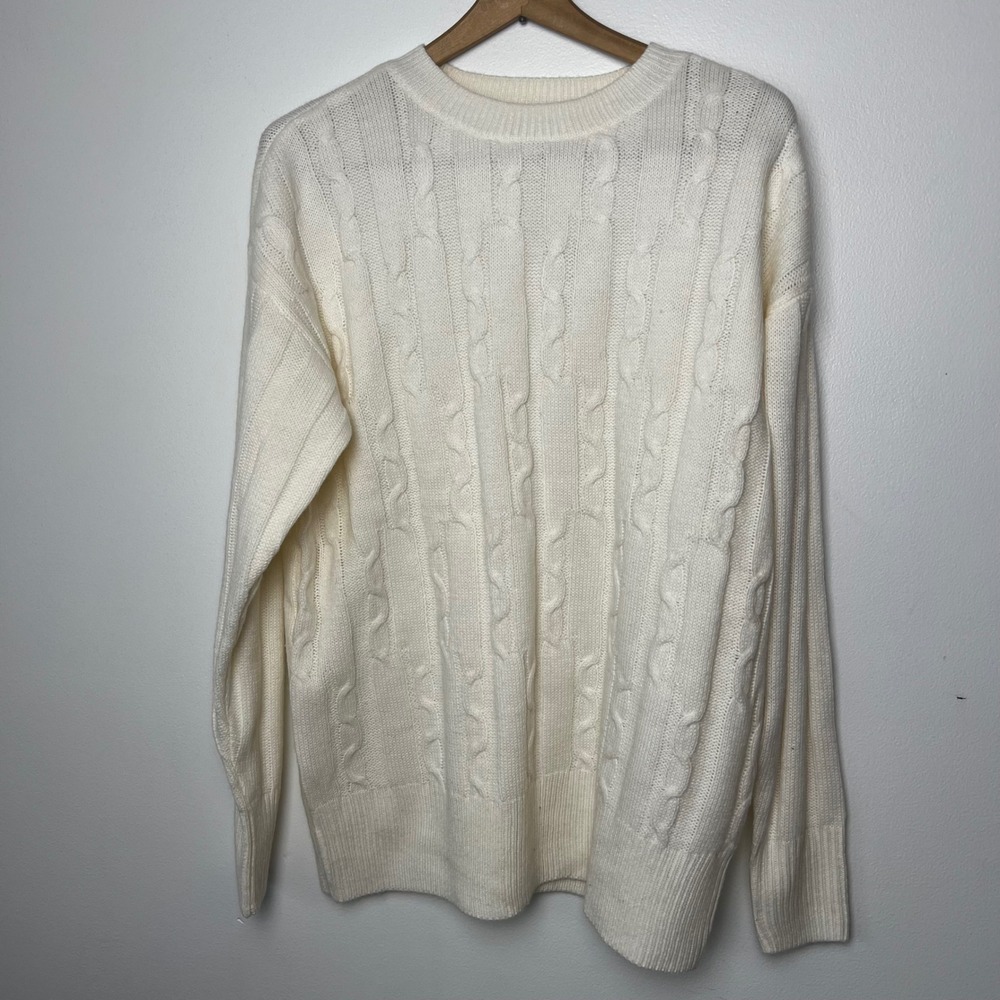 NWT‎ SO Goods For Life Women Cream Cable Knit Crewneck Sweater Size L Neutral